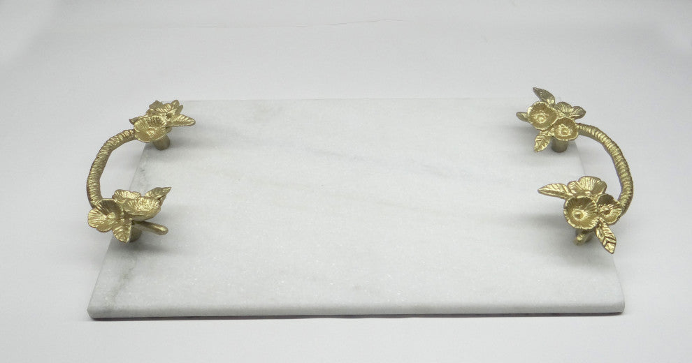 Marble Tray with Gold Handles