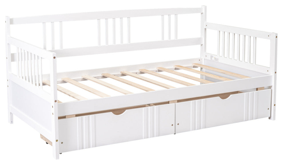 Gewnee Solid Wood Twin Size Daybed with Two Drawers in White