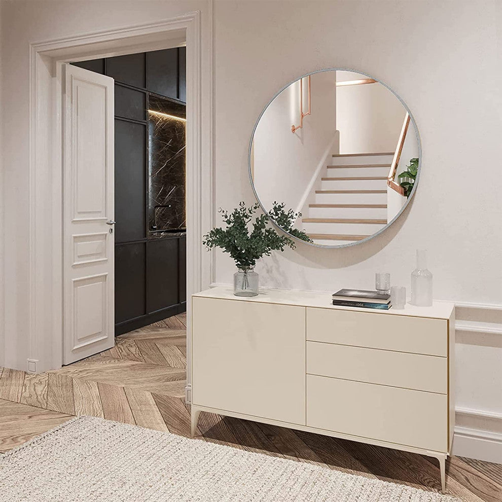 Round Aluminium Framed Wall Mounted Mirror, Silver, 32"