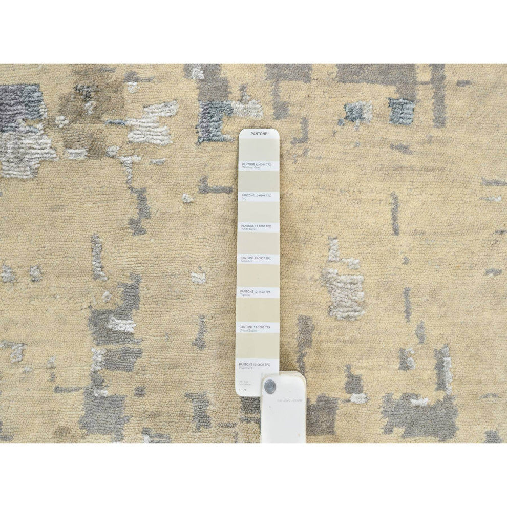 Gray Wool and Silk Hand Knotted Modern Abstract Design Oversized Rug 12'0"x17'9"