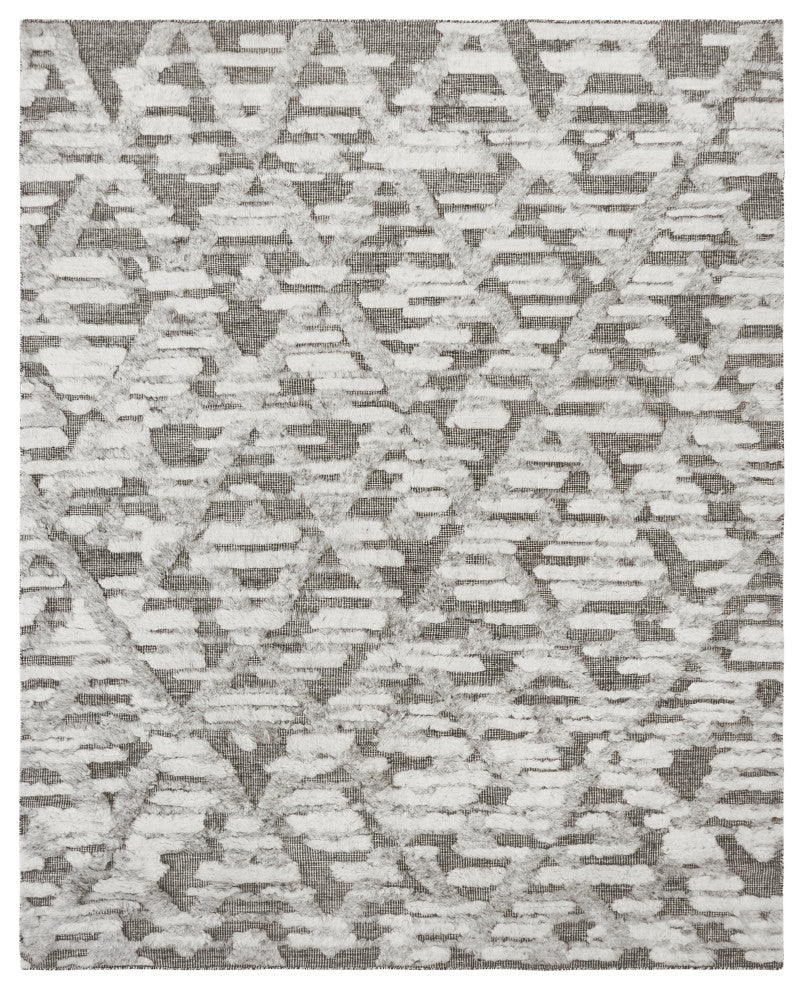 Ivory Contemporary Geometric Transitional High-Low Area Rug