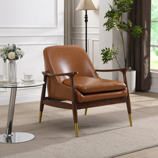 GDF Studio Mid-Century Modern Faux Leather Accent Chair, Solid Wood Frame, Brown, Single