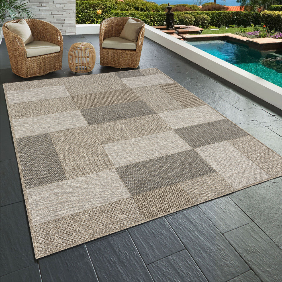 Paolo Modern Color-Block Brown Indoor Outdoor Area Rug, 5' x 7'