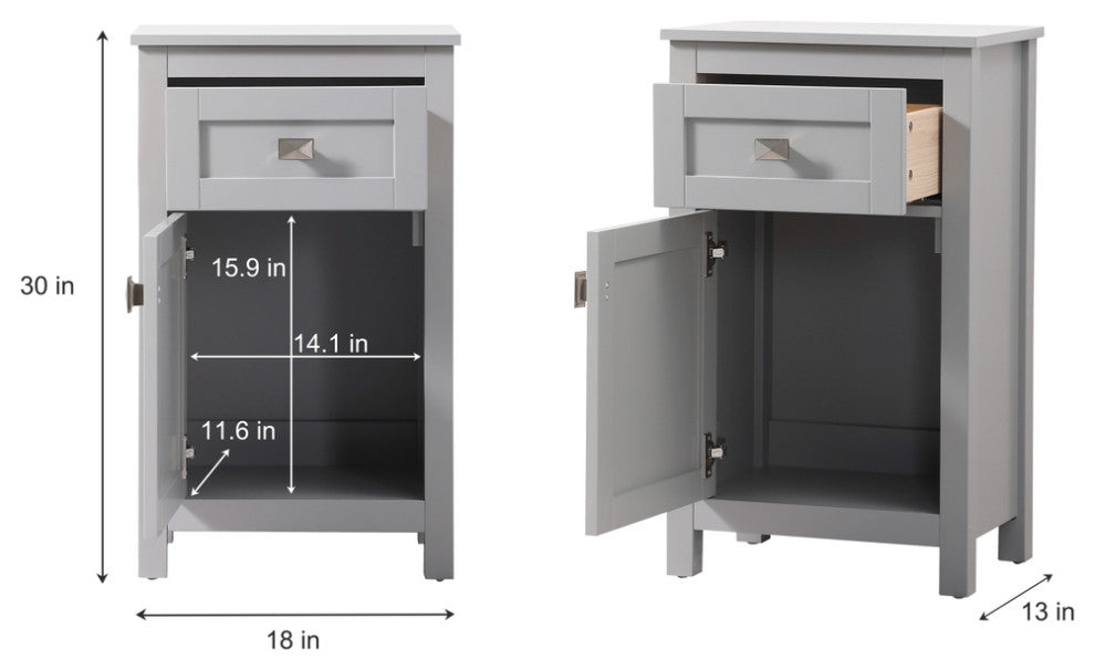 18" Wide Bathroom Storage Freedstanding Cabinet, Grey