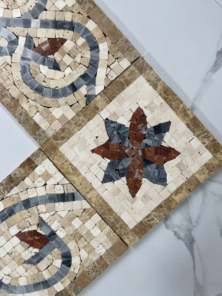 Marble Mosaic Border Bathroom Listello Tile Floral Noce 6x12 Polished, 1 piece