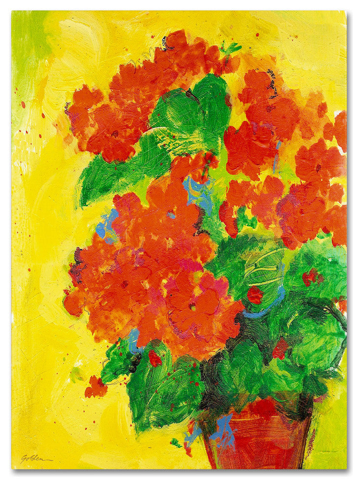 'Geraniums Against Yellow' Canvas Art by Sheila Golden