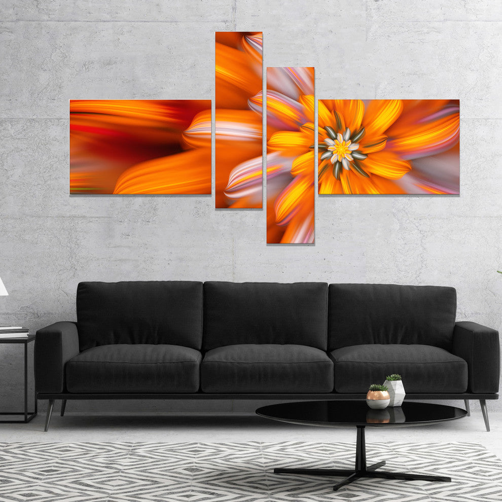 Massive Orange Fractal Flower, Floral Canvas Art Print, 60"x32", 4 panels