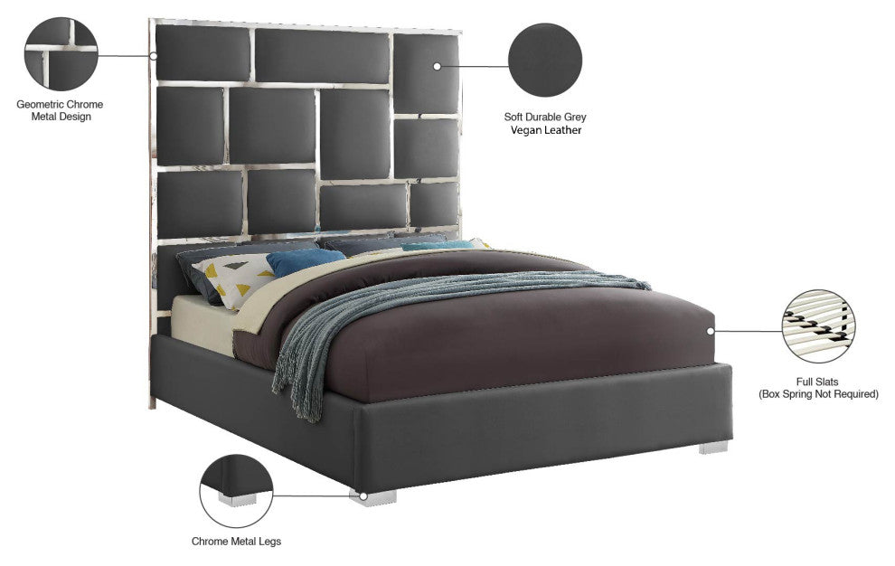 Milan Faux Leather Bed, Gray, Queen