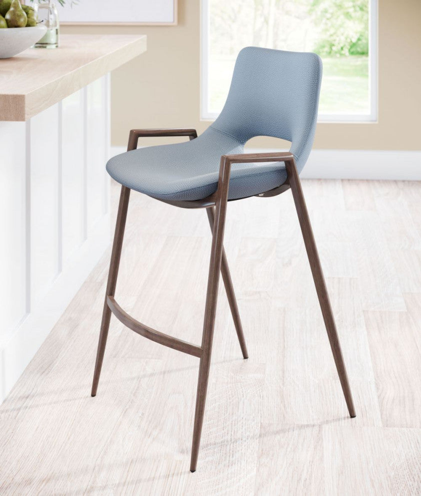 Desi Counter Stool, Set of 2 Blue/Walnut