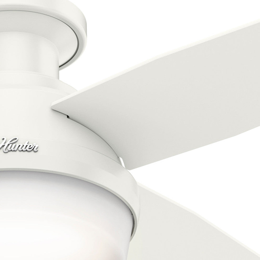 Hunter Fan Company  44" Dempsey Low Profile  Ceiling Fan With Light + Remote, Fresh White