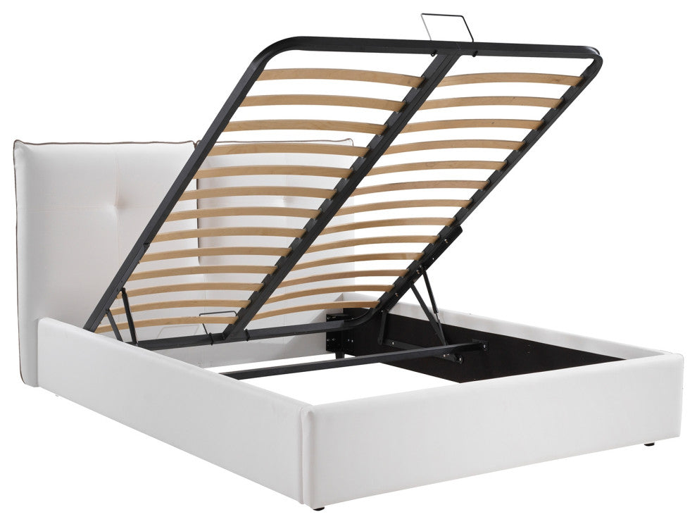 Aria Queen Storage Bed in White PU Leather