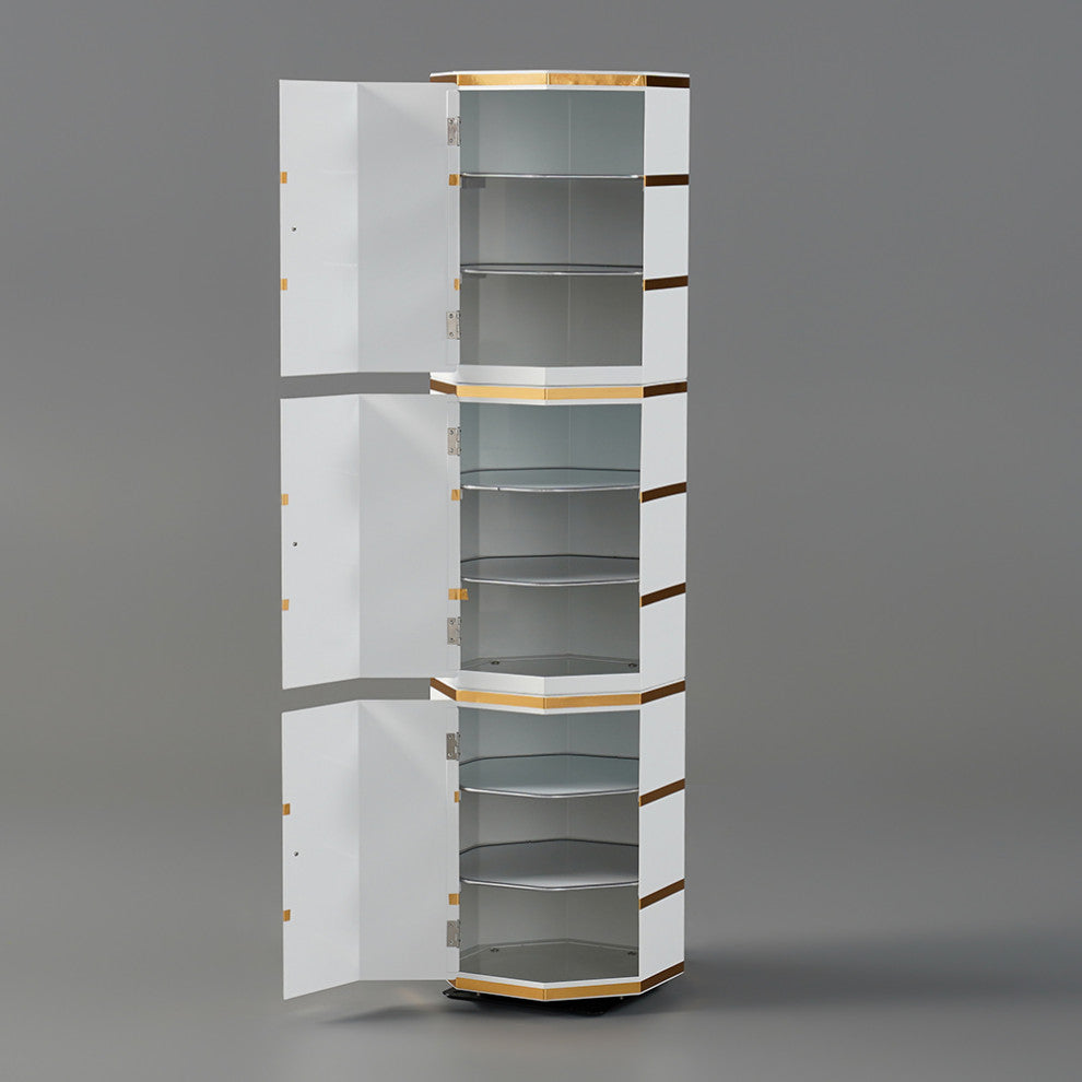 White Swivel Rotating Shoe Rack with 3 Doors 9-Tier Modern Shoe Cabinet