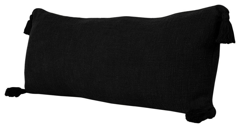 Ox Bay Handwoven Black Solid Organic Cotton Pillow Cover, 14"x36"