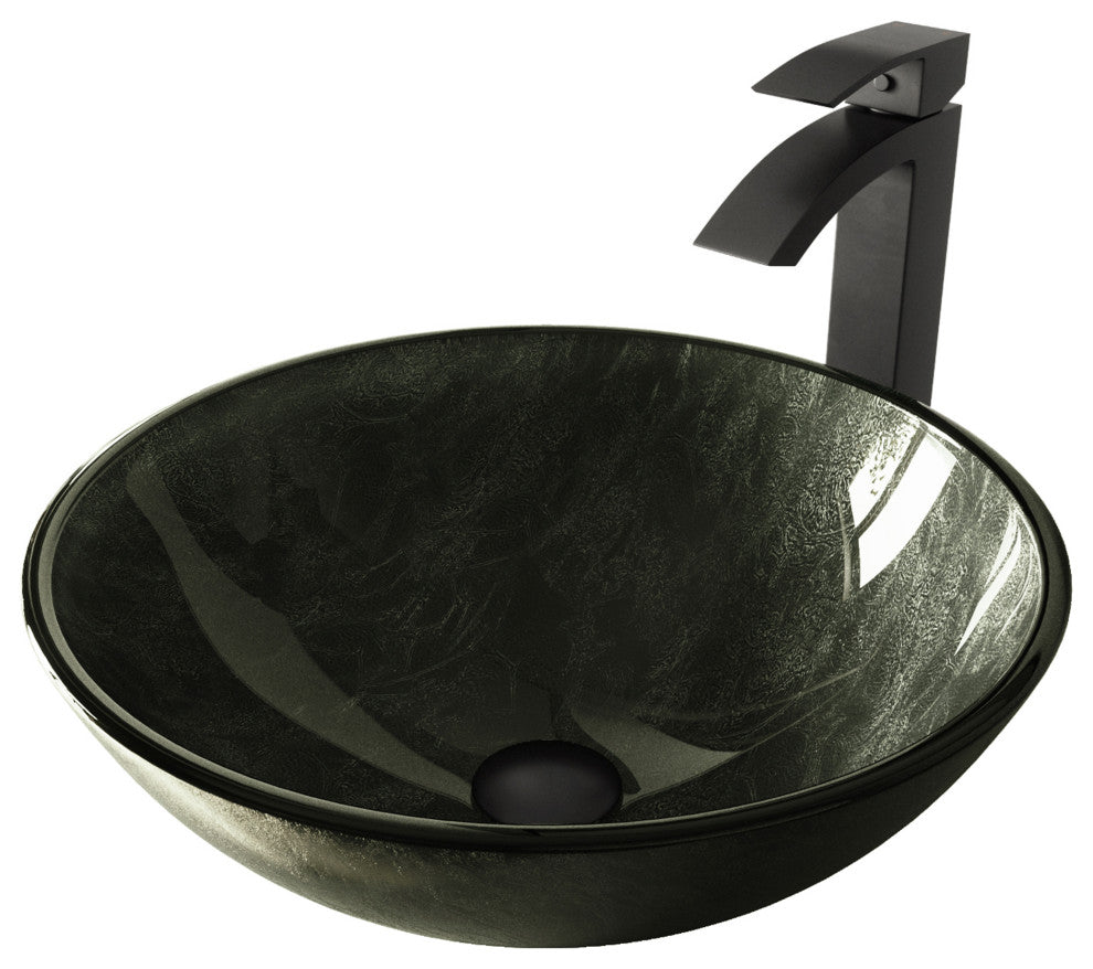 Giovanni 17"L x 17"W Glass Vessel Sink and Duris 12"H Faucet Set