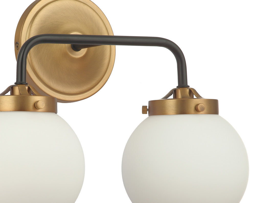 2 - Light Over-Mirror Vanity Light Mid-Century Modern in Aged Brass & Black