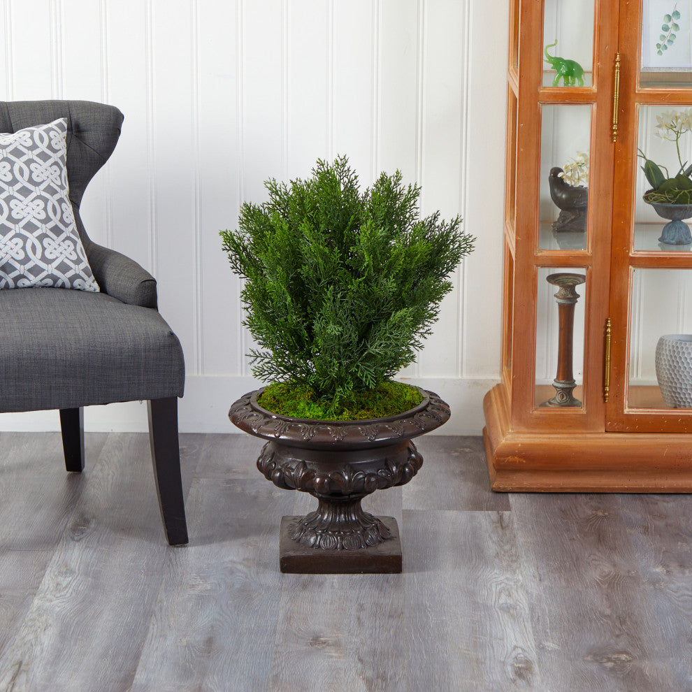 30" Cedar Artificial Tree, Iron Colored Urn, Indoor/Outdoor