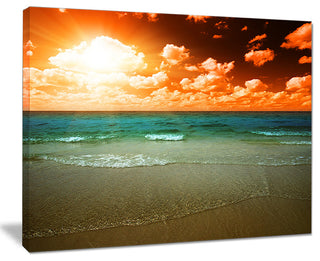 "Dramatic Sky Over Tropical Sea Beach" Seashore Canvas Wall Art, 20"x12"