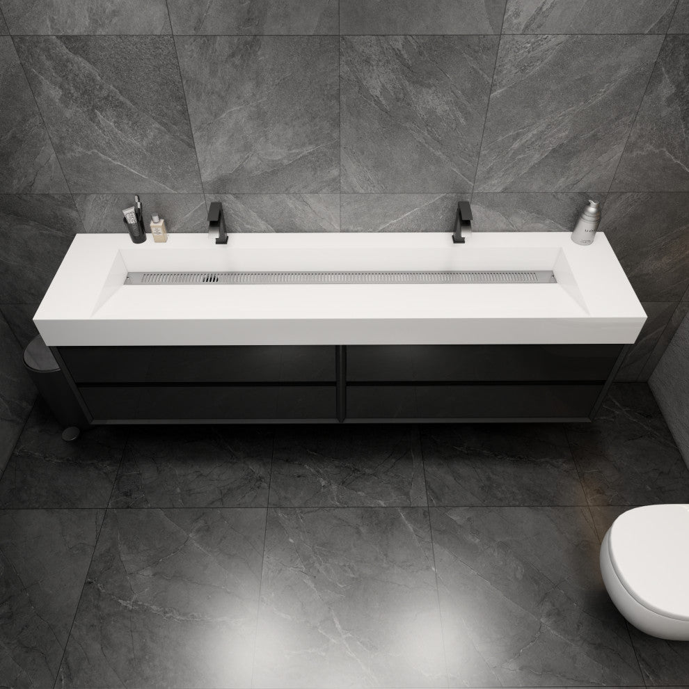 MAX 84" Double Floating Bath Vanity With Acrylic Sink, Coffee Wood, Gloss Black