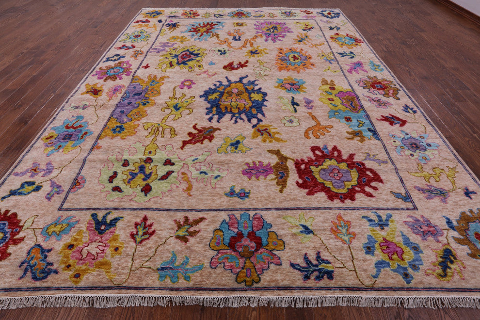 10' 1" X 13' 9" Hand Knotted Turkish Oushak Wool Rug - Q16112