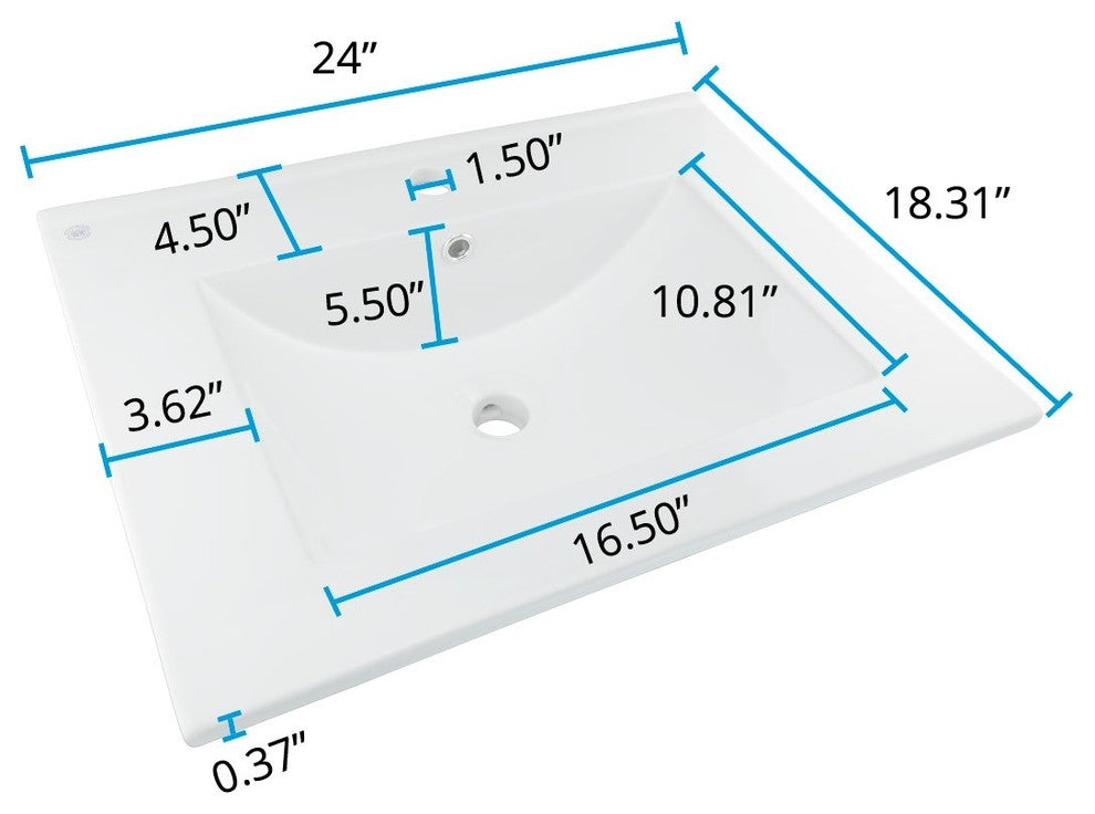 Square Bathroom Drop-in Sink Self-Rimming 24" White Porcelain Set of 2