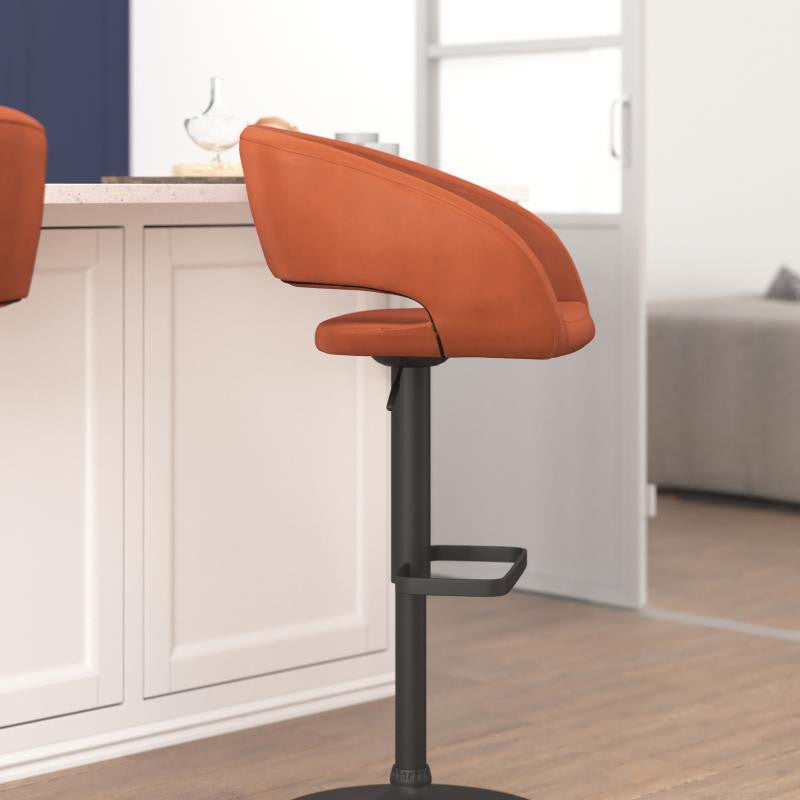 Erik Contemporary Vinyl Adjustable Height Barstool with Rounded Mid-Back, Cognac
