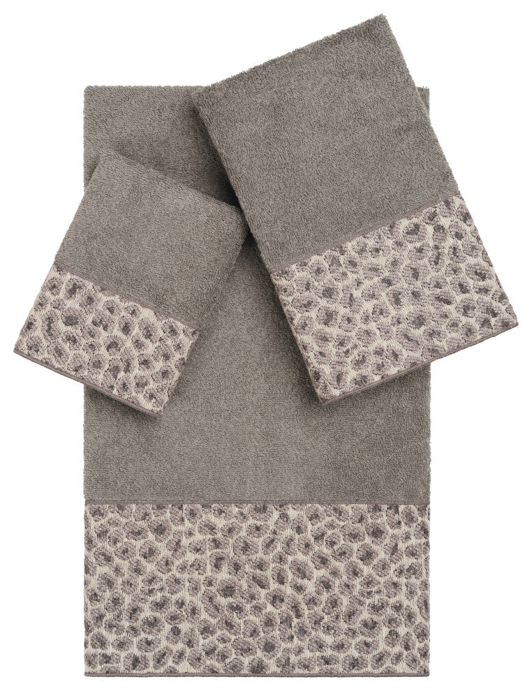 Linum Home Turkish Cotton Spots 3-Piece Embellished Towel Set, Dark Gray