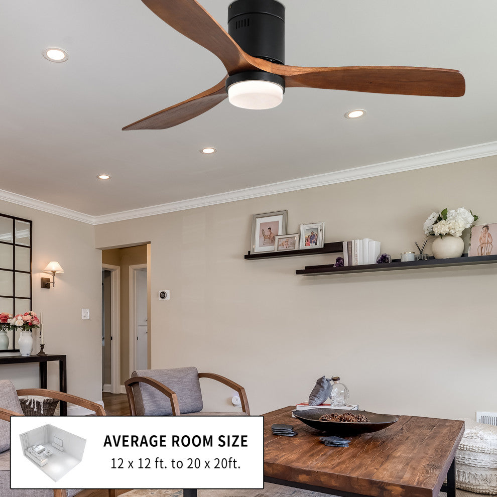 52" Solid Wood Ceiling Fanand Remote Control Reversible Blades, Matte Blck