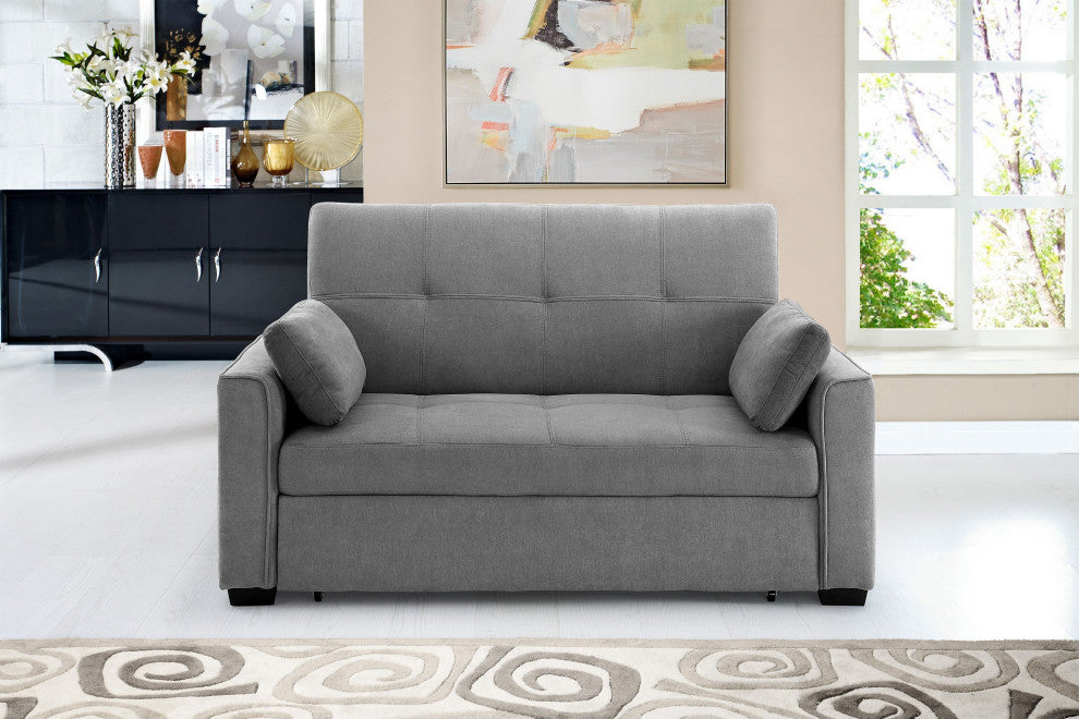 Nantucket Pull-Out Chenille Sleeper Sofa With Accent Pillows, Light Gray, Full