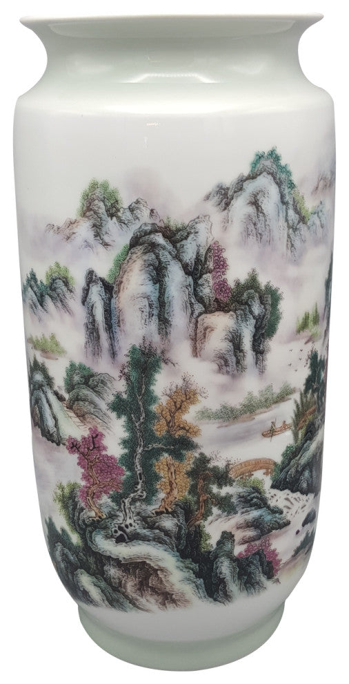 Chinese Porcelain Vase In White Landscape Decoration