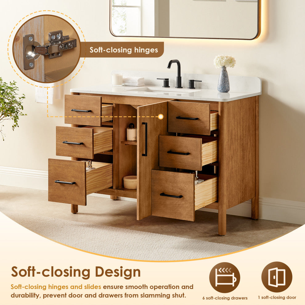 Velora Bathroom Vanity, Mango Brown, 48", With Mirror