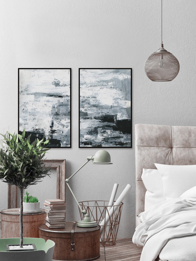 Black and White Smudges Diptych, 60"x45"