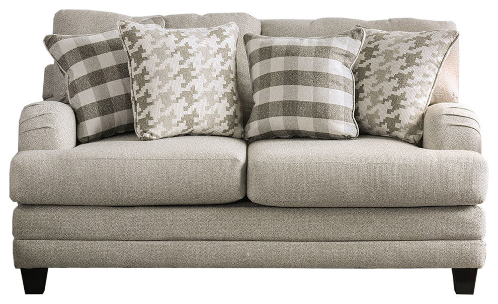 Linen-Like Fabric Loveseat with S-shaped armrest Design, Light Gray