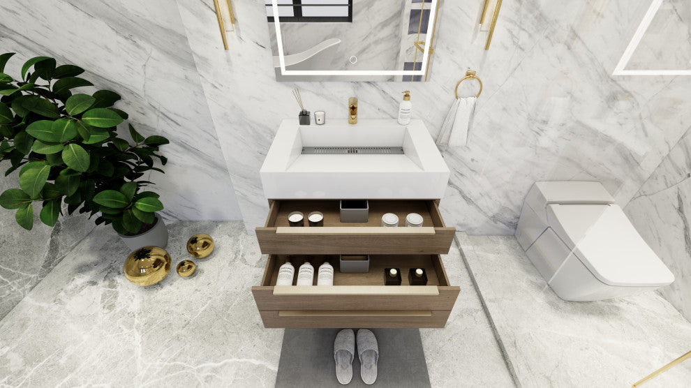 Madison 30" Freestanding Vanity with Reinforced Acrylic Sink, Light Oak