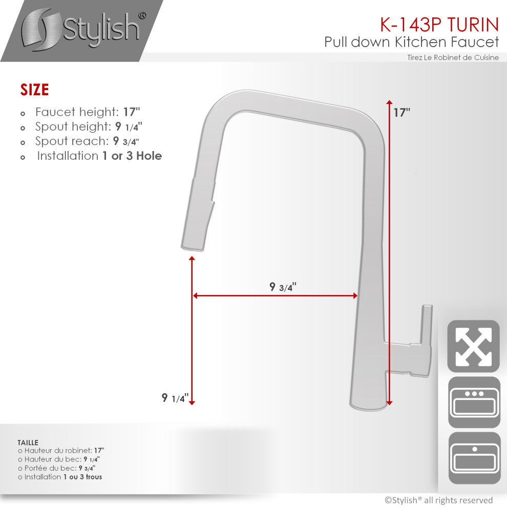 STYLISH Modern Single Handle  Pull Down Sprayer Kitchen Faucet in Gunmetal