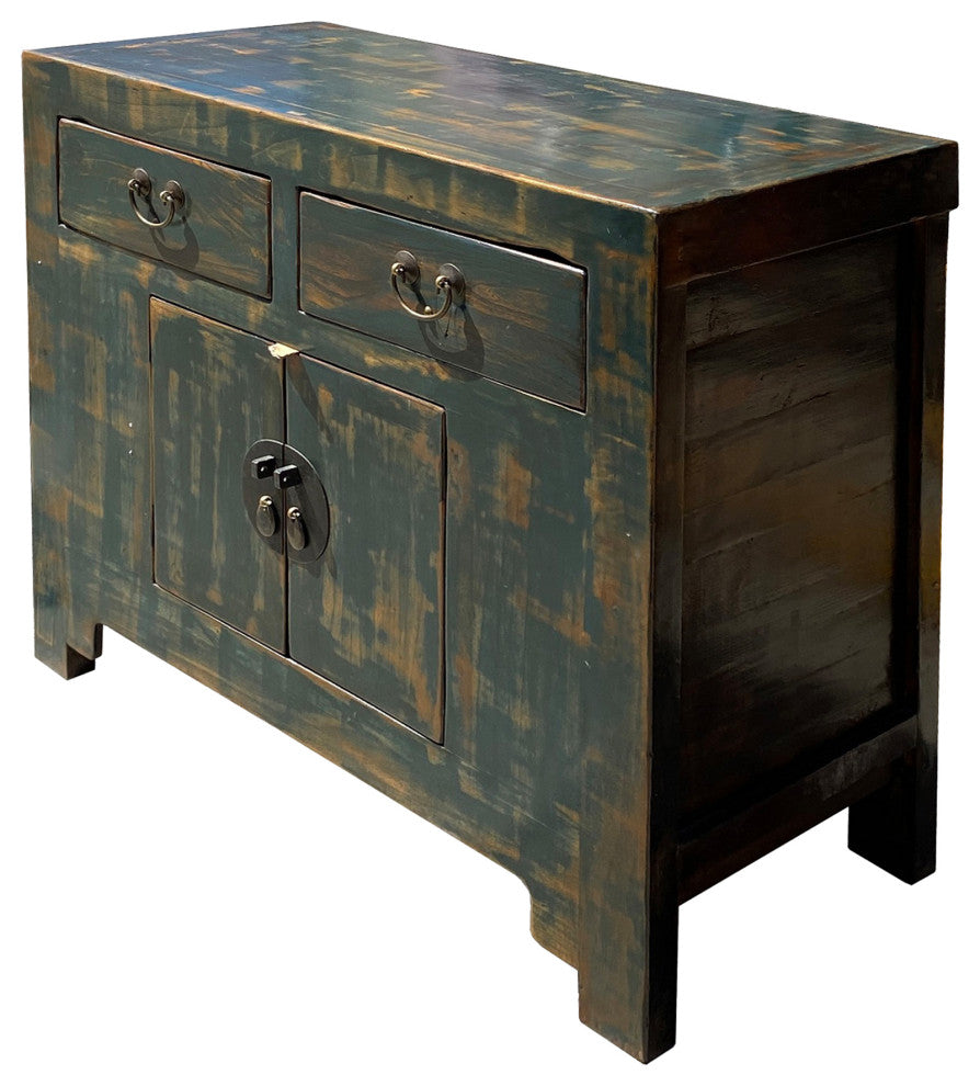 Oriental Distressed Teal Green Blue Credenza Sideboard Table Cabinet Hcs6147