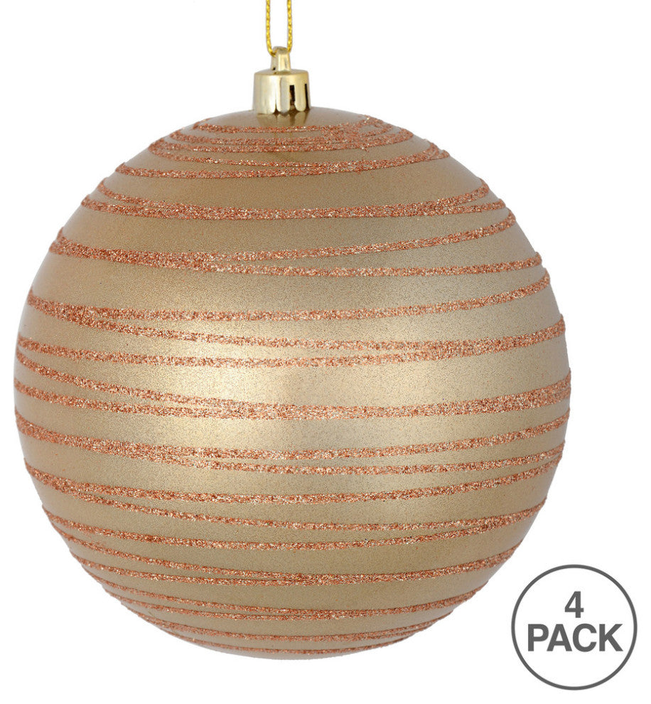 Vickerman N187680D 4" Cafe Latte Candy Finish Ball Ornament With Glitter Lines