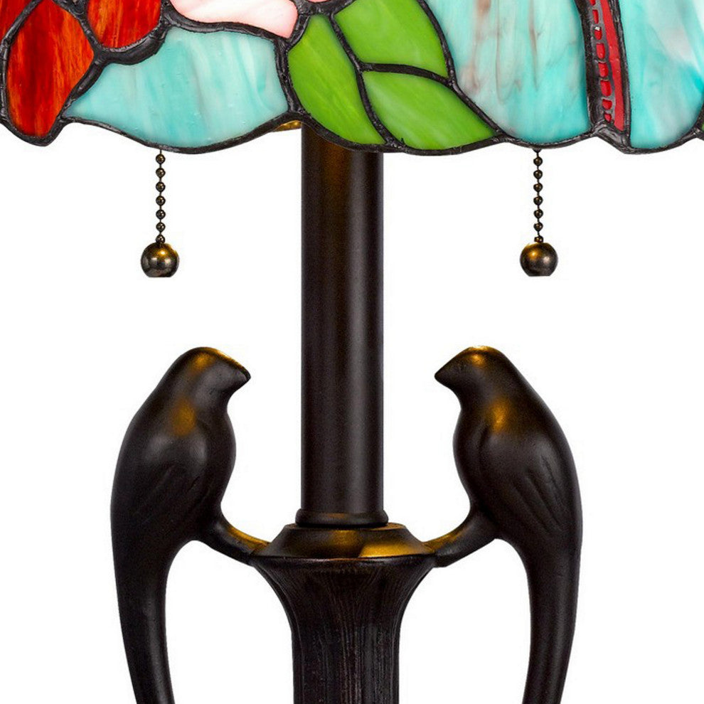 Benzara BM282168 22" Table Lamp, Bird Art Stained Glass Shade, Antique Bronze
