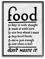 Food Steps Don't Waste It Subtle Birch Typography Framed Giclee, 16"x20"