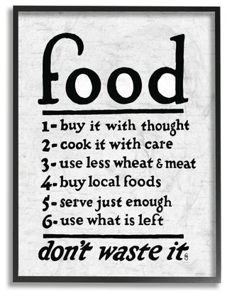 Food Steps Don't Waste It Subtle Birch Typography Framed Giclee, 16"x20"