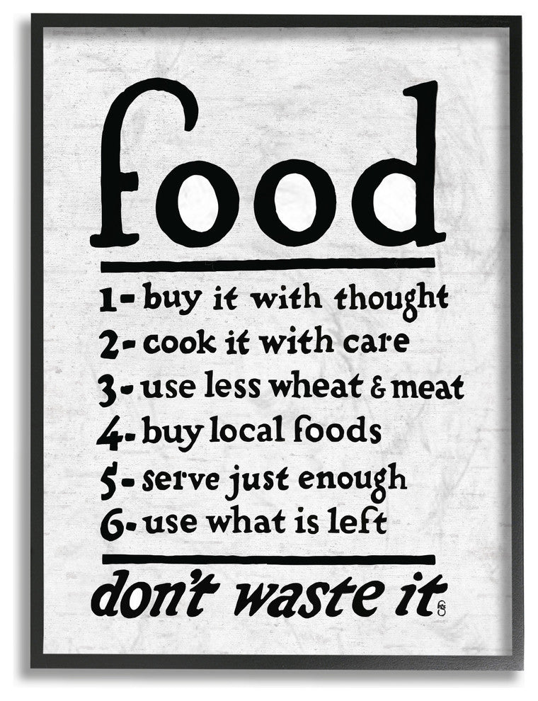 Food Steps Don't Waste It Subtle Birch Typography Framed Giclee, 16"x20"