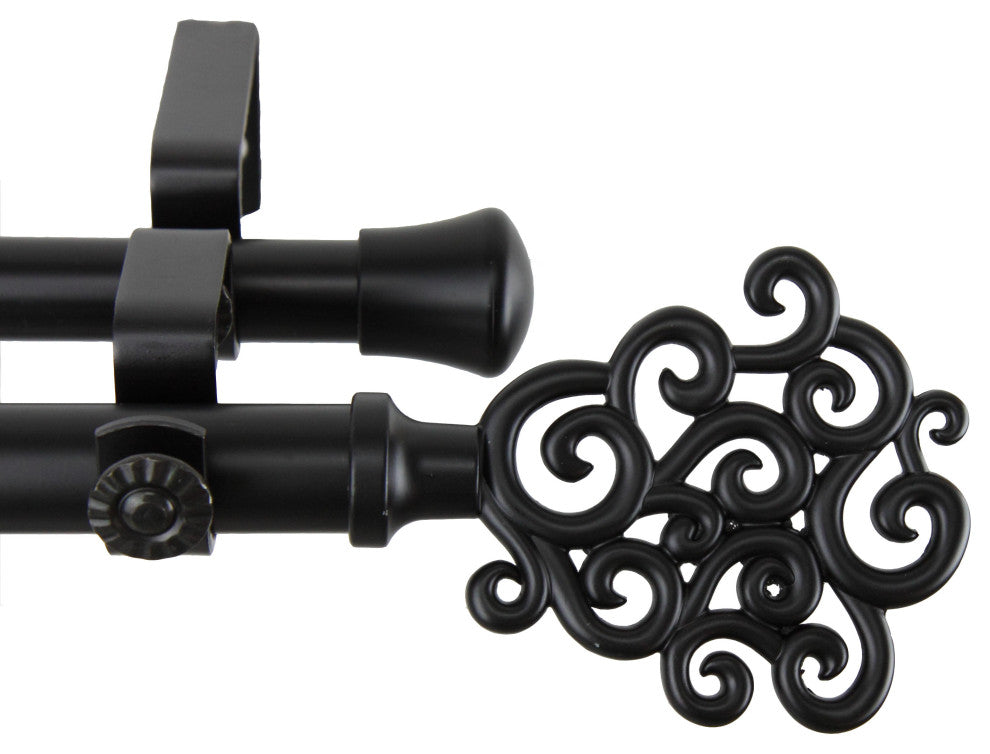 Fabritio Double 13/16" dia. Curtain Rod, Black, 120"-170"