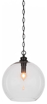 Kimbro 1-Light Chain Hung Pendant, Matte Black/Clear Bubble