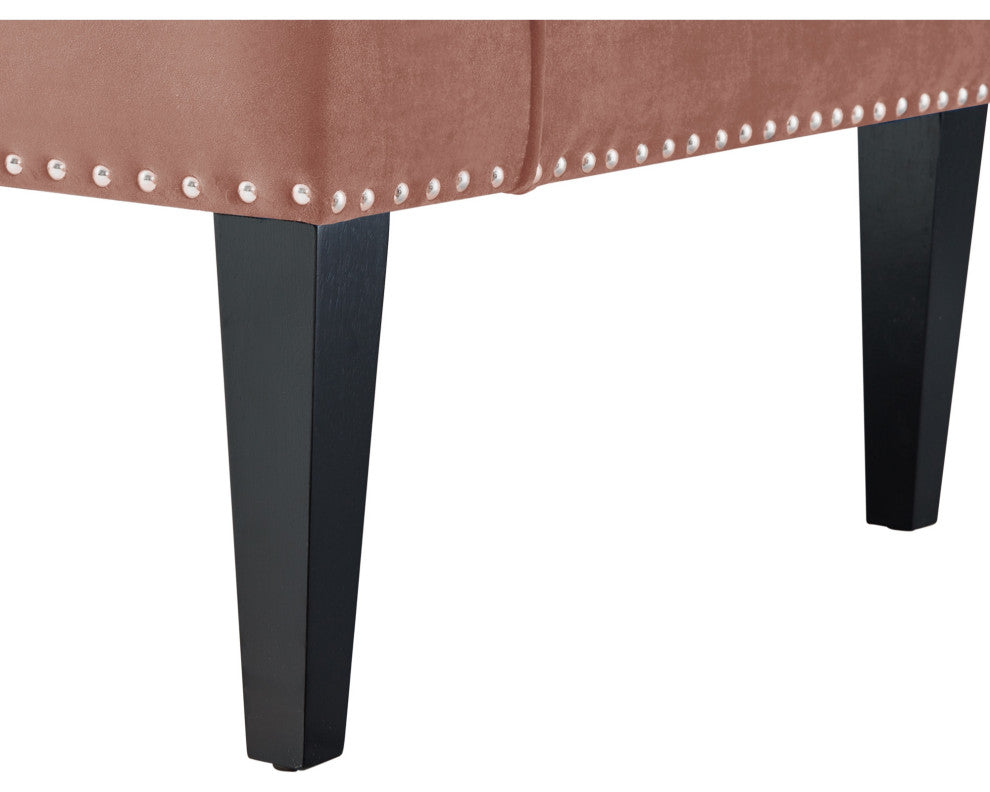 45" Blush And Brown Upholstered Velvet Bench