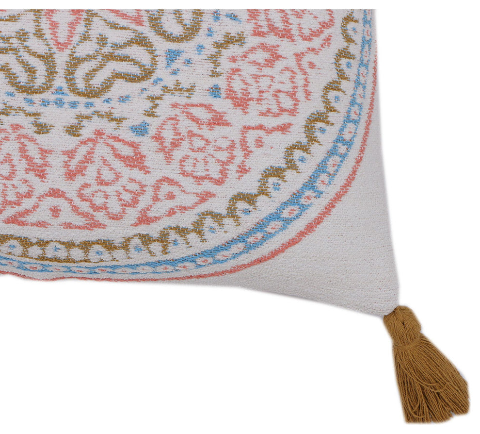 Peach & Blue Machine Woven with Tassels Engels Throw Pillow, 20" x 20"