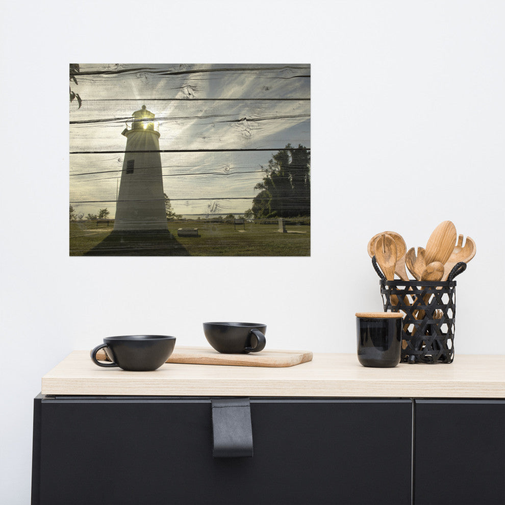 Faux Rustic Reclaimed Wood Turkey Point Lighthouse Unframed Wall Art Prints, 16" X 20"
