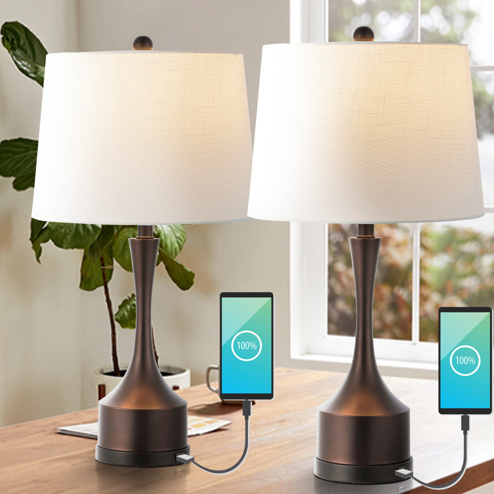 Cooper 26" French Country Iron Table Lamp, USB Charging, Set of 2, Black
