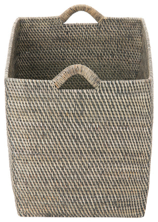 Loma Rectangular Tall Decorative Rattan Storage Basket with Ear Handles, Large, Black Wash