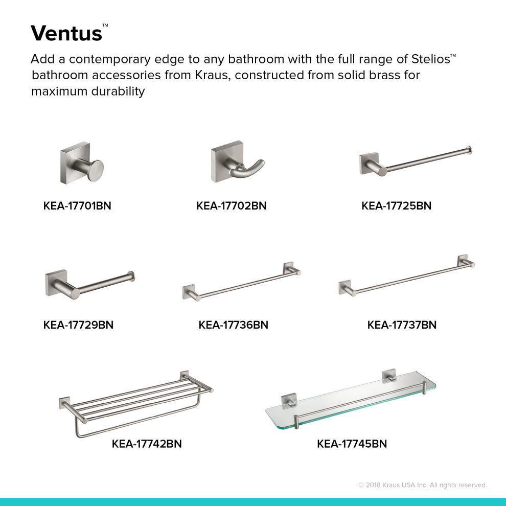 Ventus Bathroom 24" Towel Bar, Brushed Gold