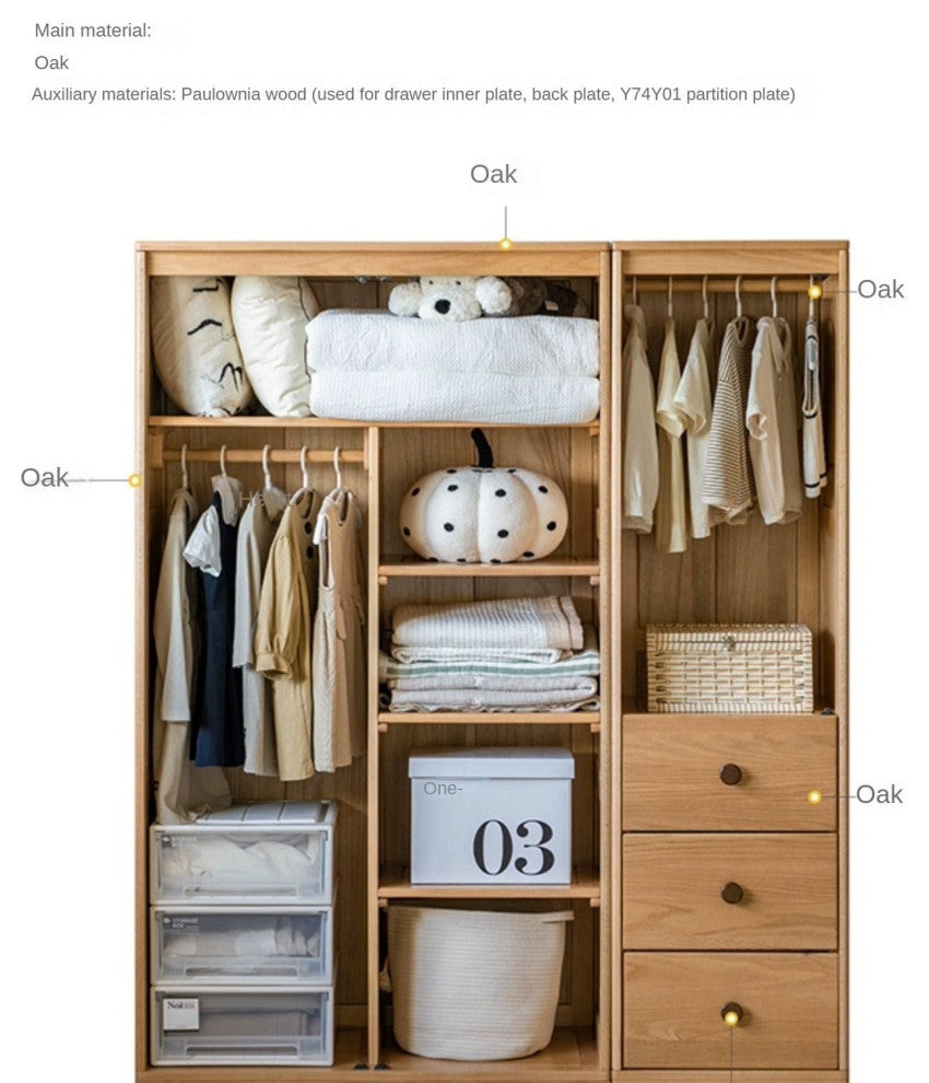 Oak Solid Wood Kids Wardrobe
