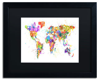 'Paint Splashes Text Map' Matted Framed Canvas Art by Michael Tompsett